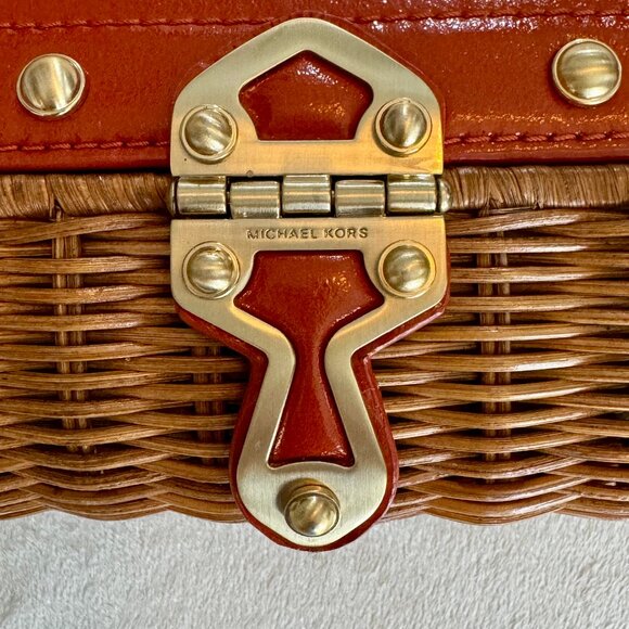 MICHAEL KORS - Santorini Wicker Rattan Orange Leather Clutch - Picture 2 of 9